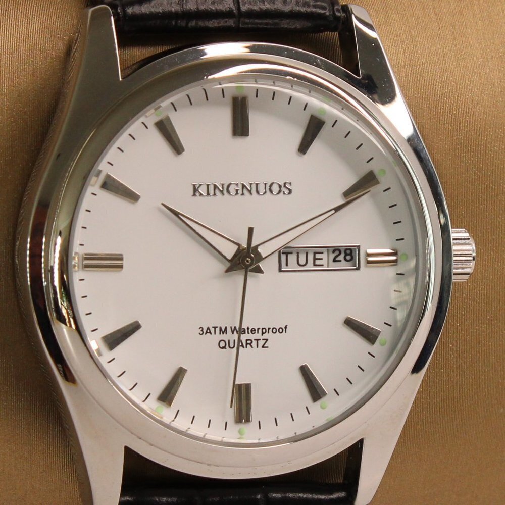 Men's Contemporary Dress Watch Silver Case Black Leather Watch Strap 40mm - Picture 8 of 13